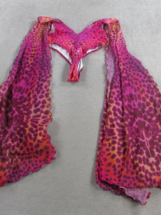 Badinka Tops - Badinka Flowy Pink Rave Bodysuit Womens Medium Deep Plunging Neckline Pattern